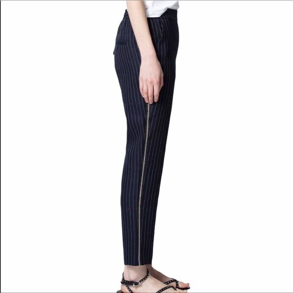 Zadig & Voltaire Navy Myrtille Porta Stripes Pull-On Pants New With Tag Size 38 - Picture 13 of 13